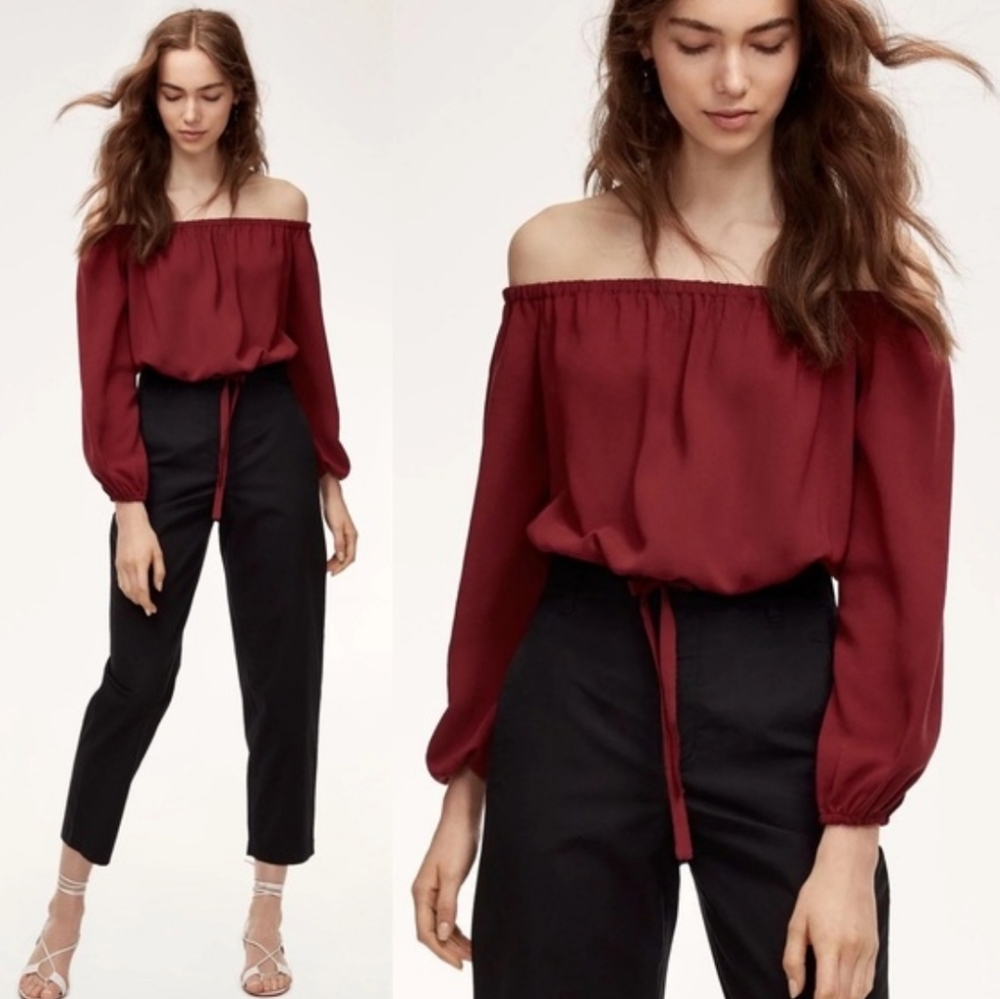 Wilfred Eleanora Off-The-Shoulder Valentines Day Maroon Red‎ Blouse, Small